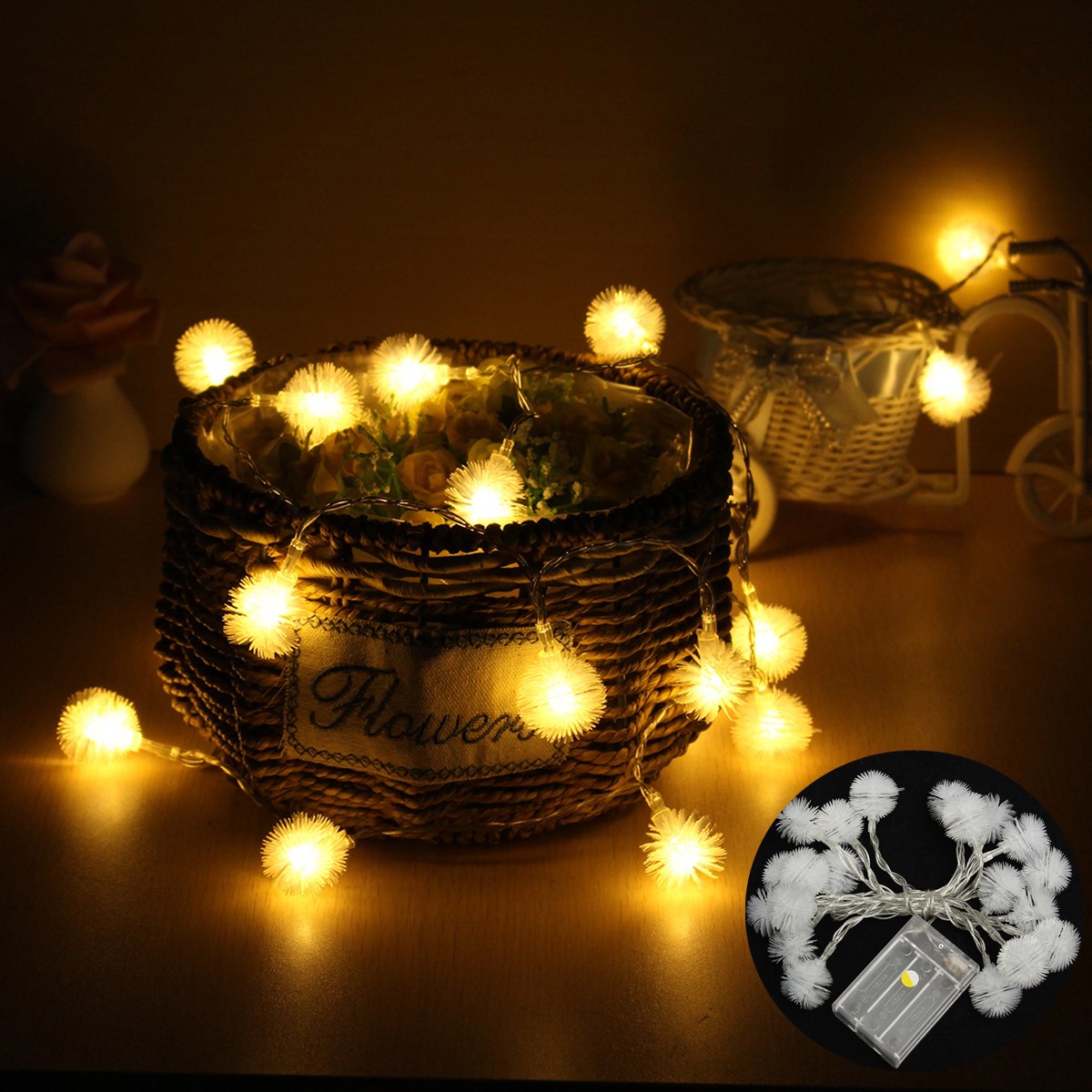 

Battery Operated 2.5M 20 LED Furry Snow Ball Fairy String Light Christmas Wedding Party Decor