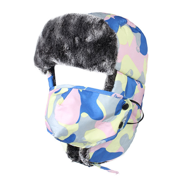 

Unisex Men Women Fluffy Earmuff Buckle Russian Aviator Hat With Face Mask Earflap Cap