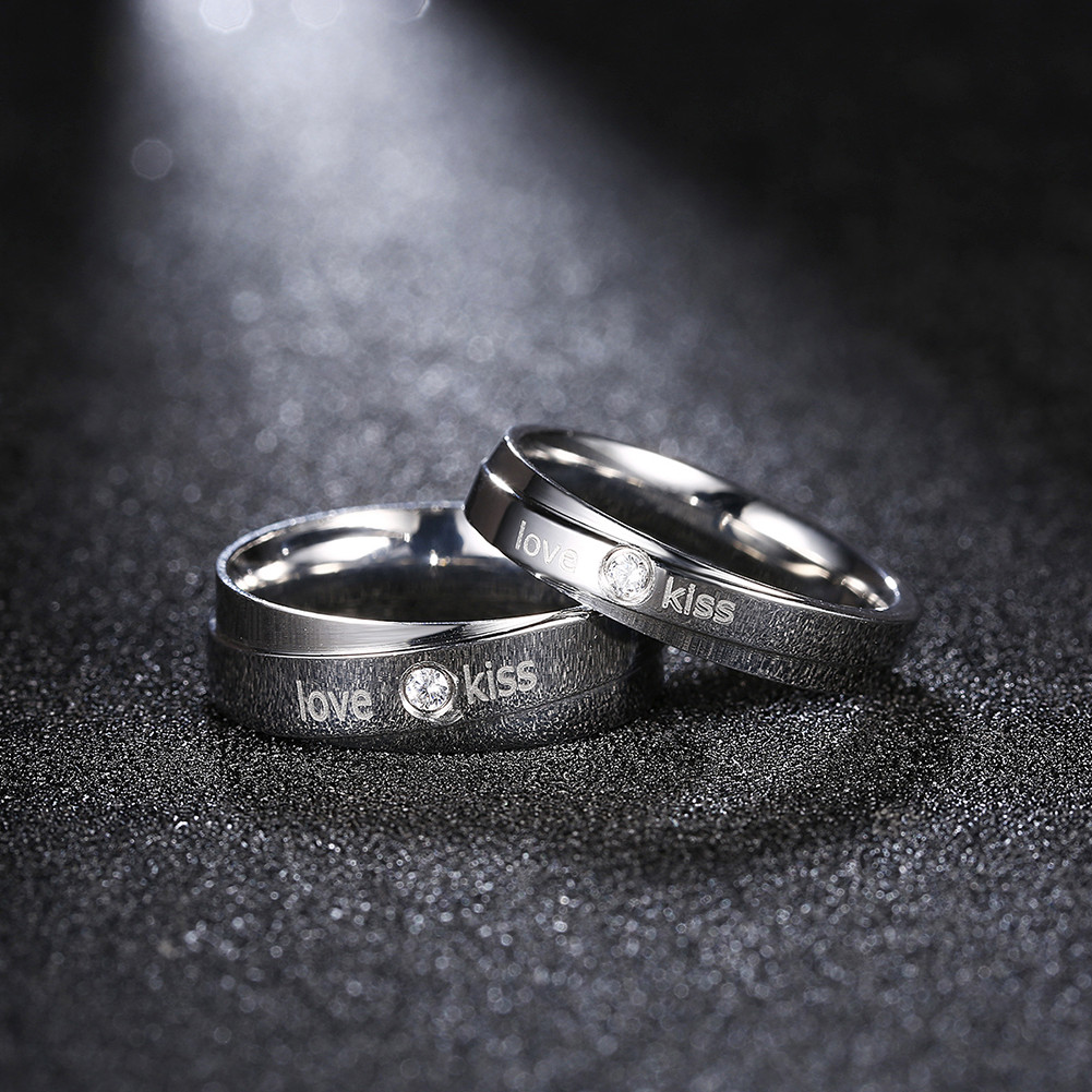 Couple Lover Zircon Ring Silver Stainless Steel Finger Women Men Ring Fine Jewelry Gift