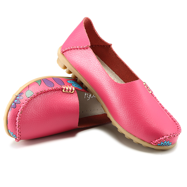 

SOCOFY US Size 5-10 Women Flat Flower Casual Outdoor Soft Slip On Leather Loafer Shoes