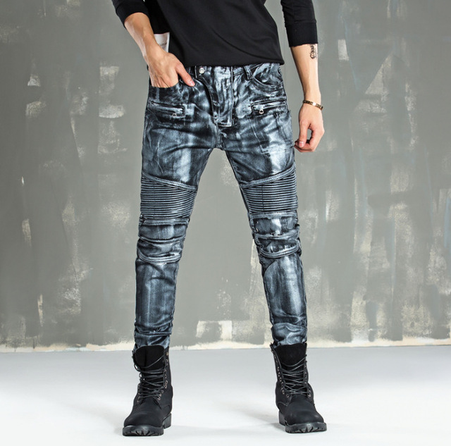 Pantalons pour hommes chauds Europe et les Etats Unis haut de gamme peindre les jeans de moto enduits dor pour hommes