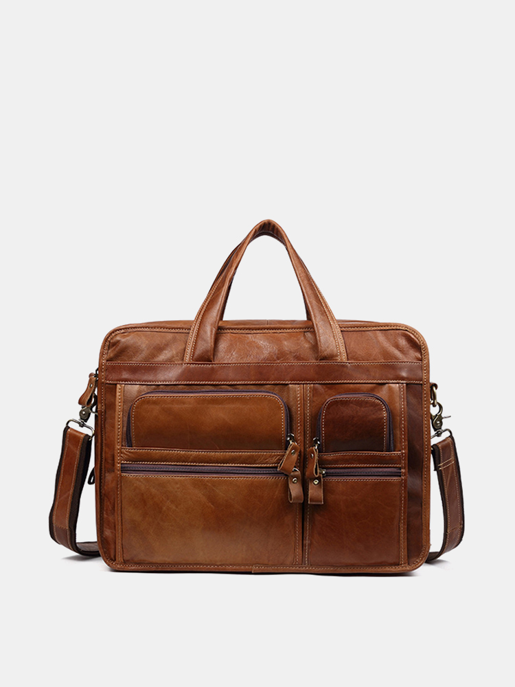 Bilde av Men Genuine Leather 13.3 Inch Laptop Briefcase Business Laptop Bag Vintage Shoulder Bag