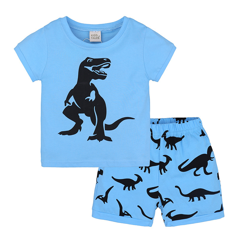 2 Pcs Dinosaure Imprimer Garcons Vetements Set Toddlers Enfants Coton T-shirt + Shorts Pour 1Y-9Y
