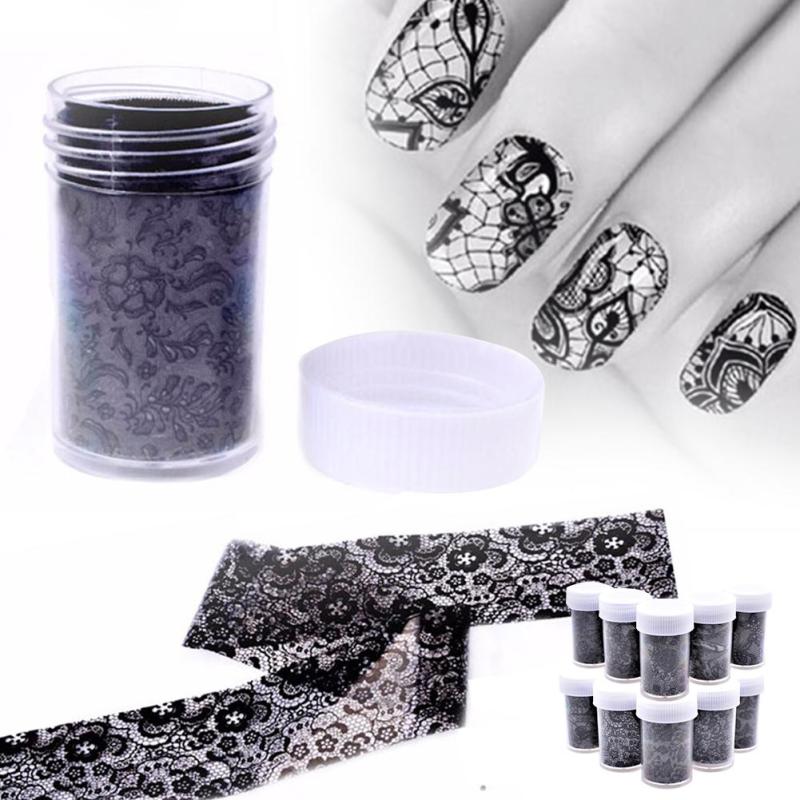 Black Lace Pattern Nail Art Transfer Foil Floral Sexy Nails Sticker DIY Star Paper Tips