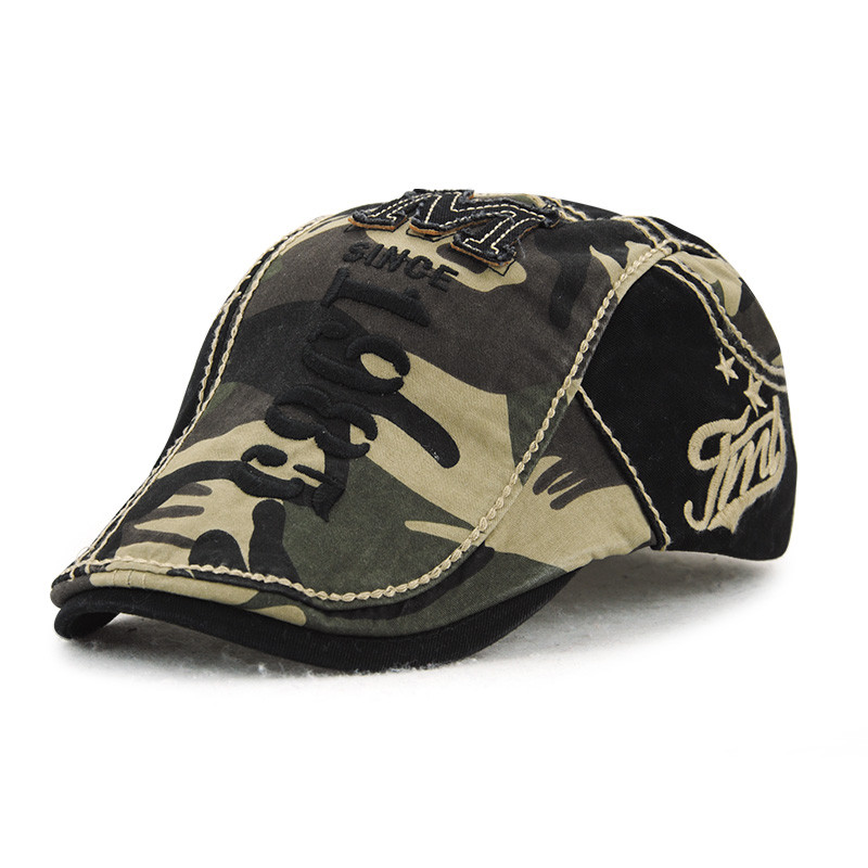 Hommes Femmes Coton Camouflage Beret Cap Buckle Adjustable Paper Military Cabbie Golf Hat