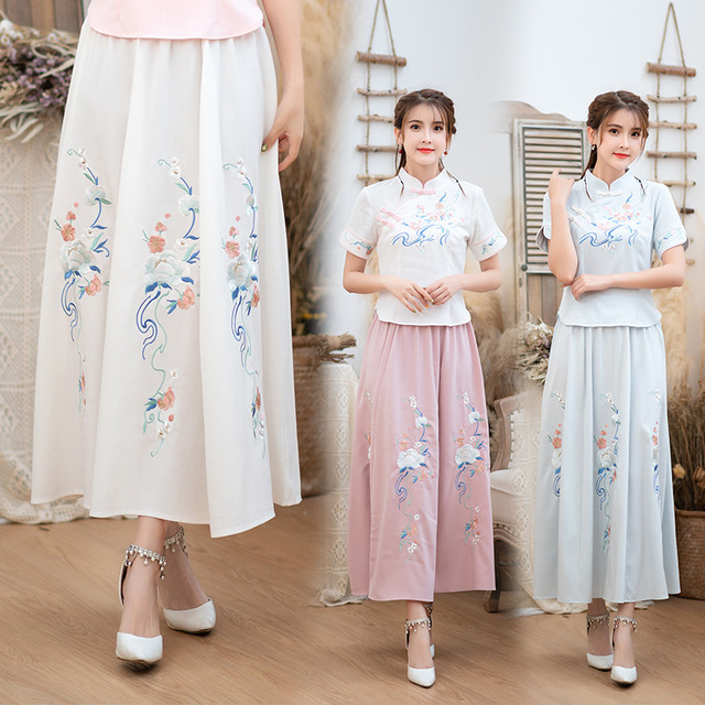 D3184 National Wind Womens Dress Tang Suit Hanfu Skirt Costume Republic Of China Casual Dress Retro Improvement Skirt