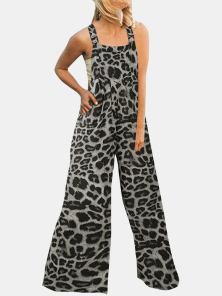 Leopard Printed Wide-Legged ärmellos Plus Größe Jumpsuit