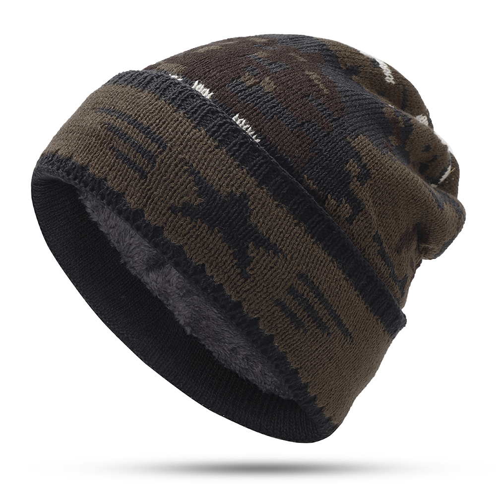Mens camouflage laine peluche bonnet chapeau Vintage bon elastiques chauds casquettes hiver