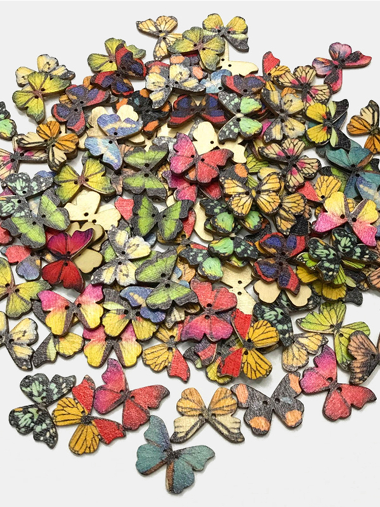 50 Stück Retro Farbe Schmetterling Bohemian Style Cartoon Schmetterling DIY dekorative Knöpfe