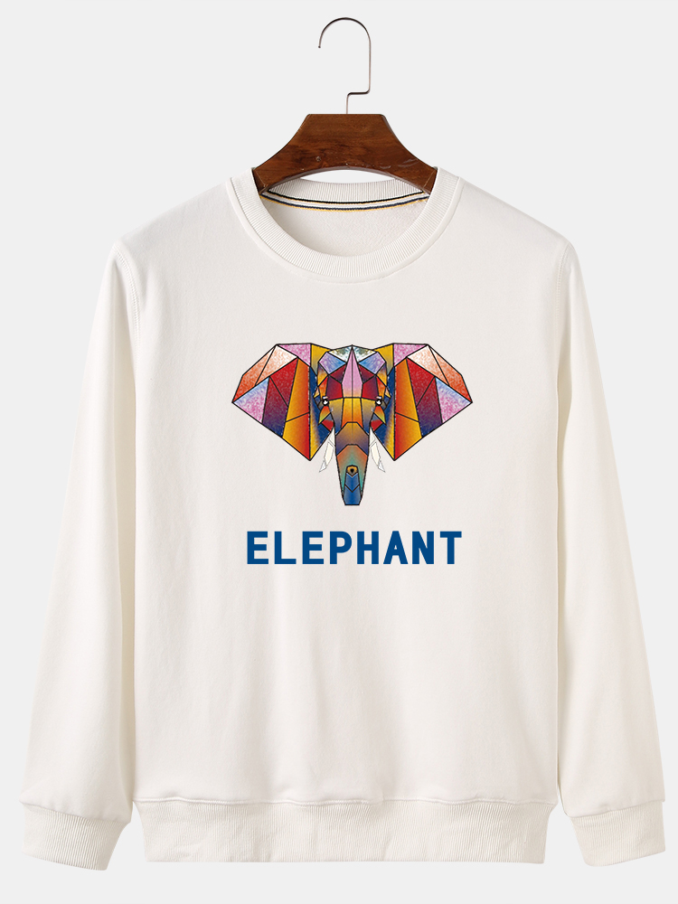 Mens Colorful Abstract Elephant Print Cotton Relaxed Fit Casual Pullover Sweatshirts