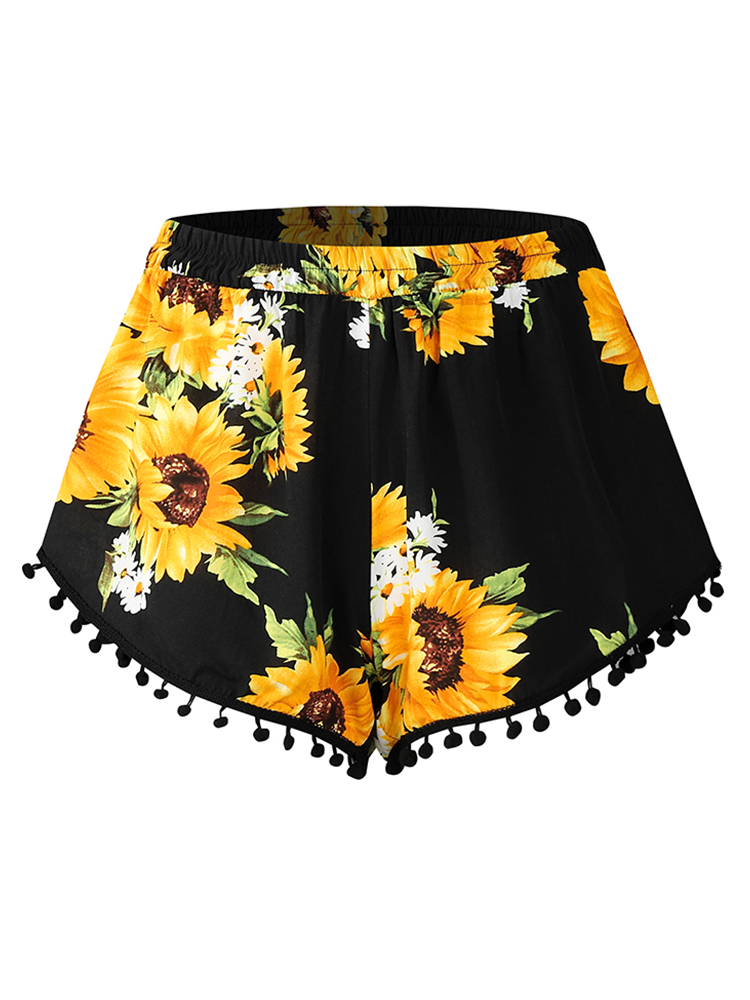 Gänseblümchen-Blumendruck Hawaii-Shorts mit elastischer Taille für Damen
