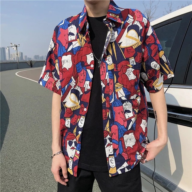 Chemise a manches courtes pour hommes de style Hong Kong Style Tide Ultra Chic lache loisirs Beach Holiday Shirt Wei Yihua a manches courtes