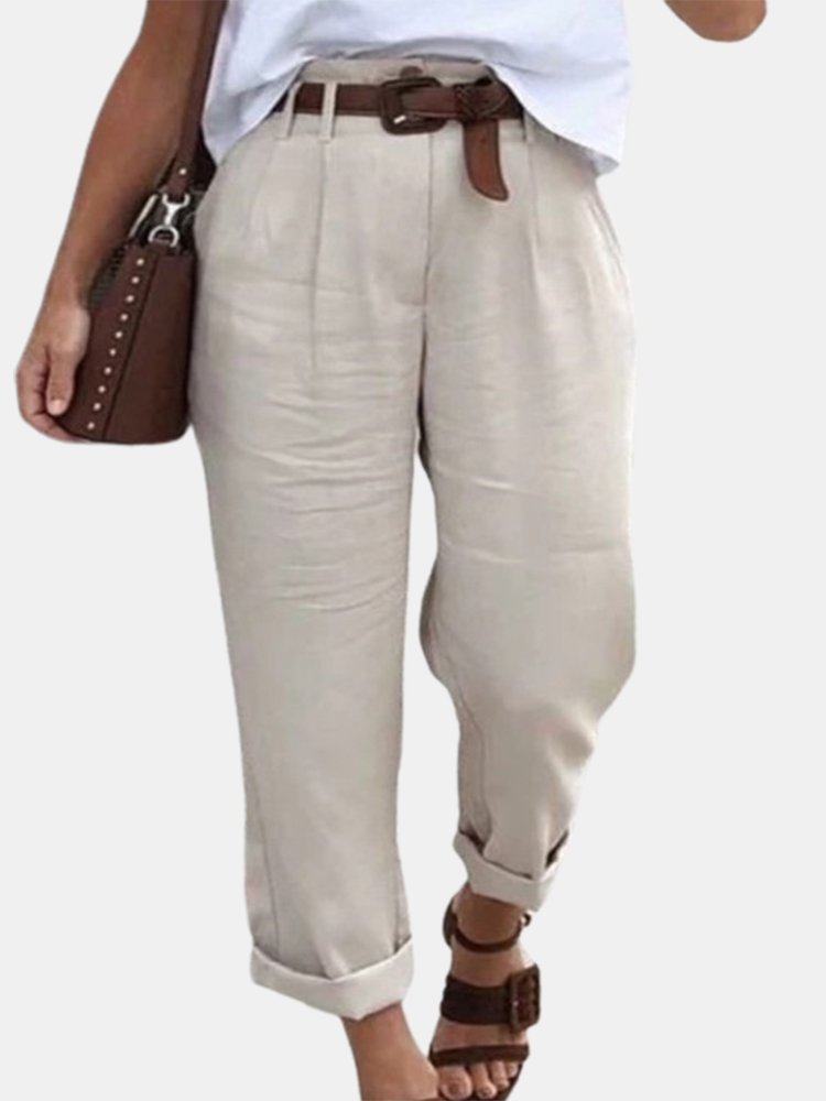 High Waist Pockets Solid Color Casual Pants For Women