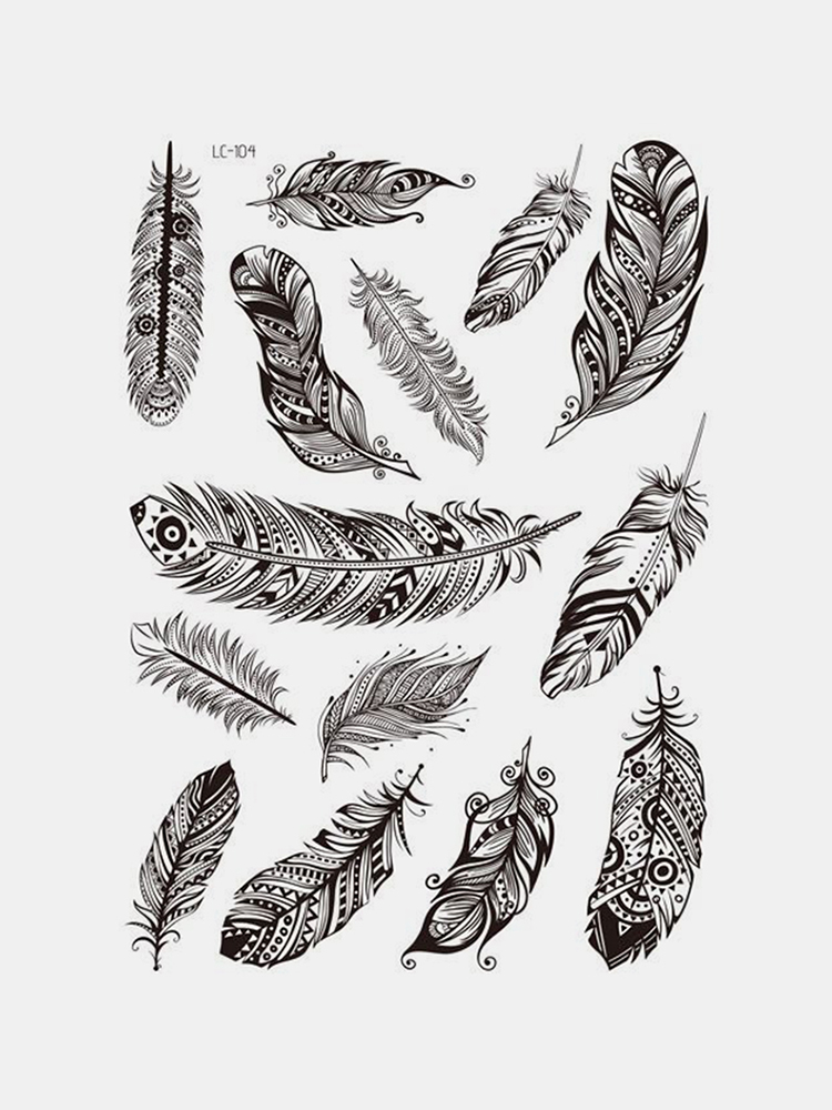 Bilde av Black Feather Mandala Flower Temporary Tattoo Sticker Waterproof Body Art Arm Tattoo Transfer Paper