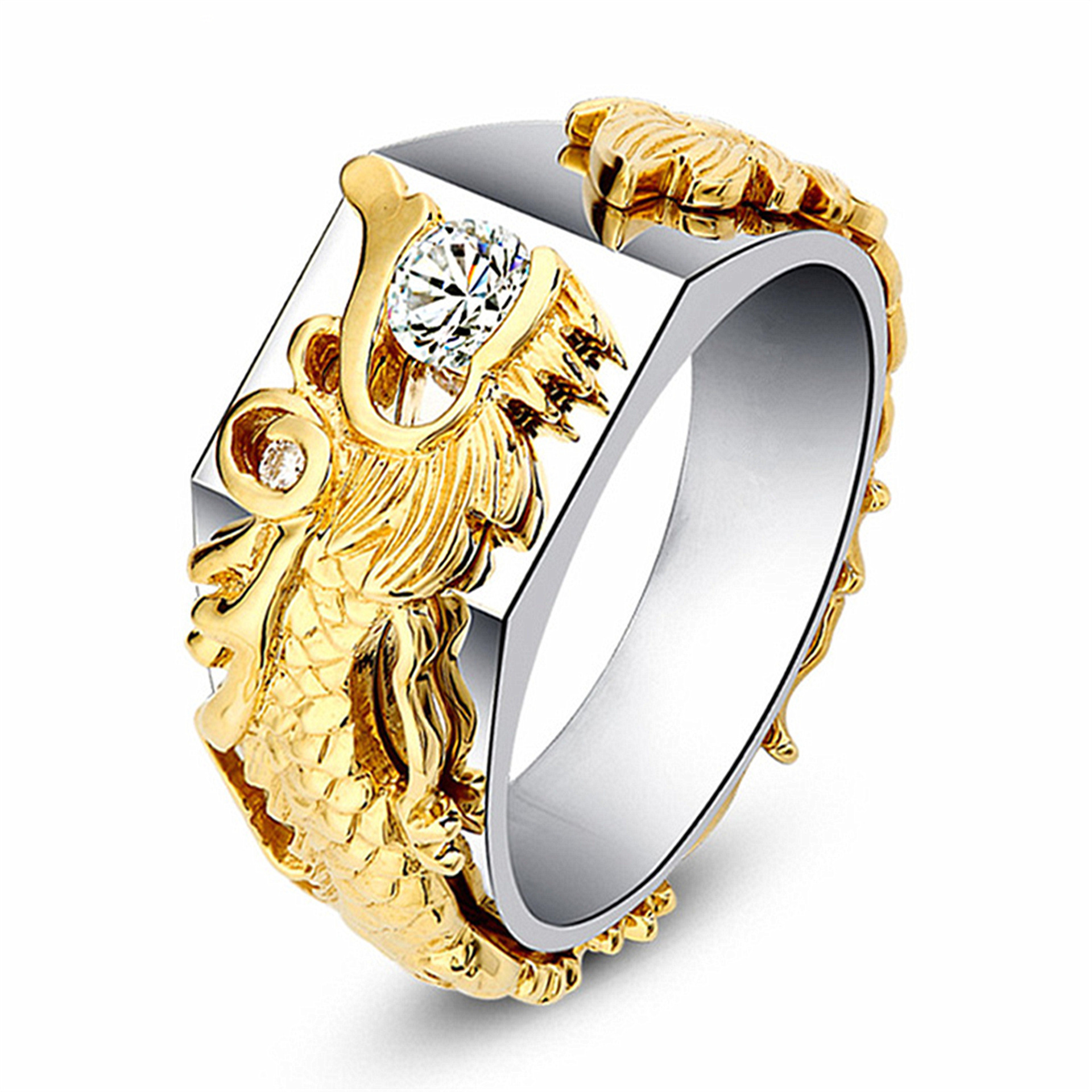 Luxus Gold Dragon Men Ring 18 Karat vergoldete Diamantringe für Männer