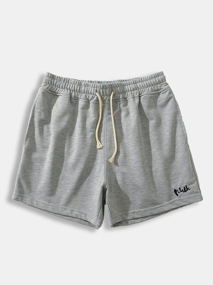Herren Workout-Shorts aus bestickter Baumwolle Bequeme Sport-Casual-Shorts mit Kordelzug und Mulit-Taschen