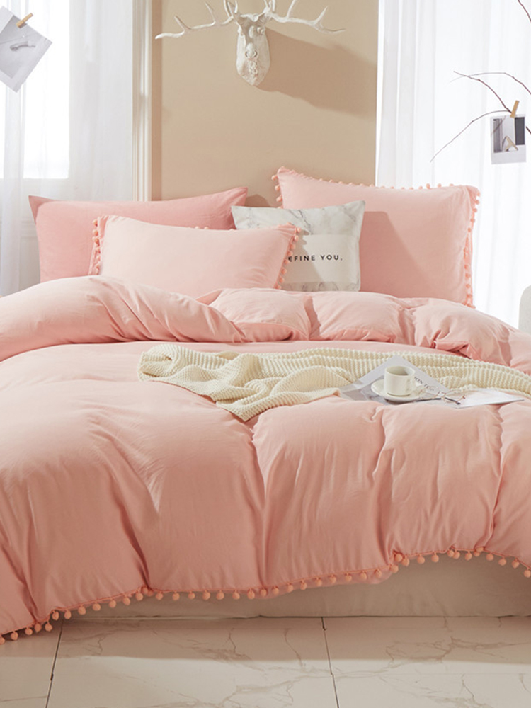 Bettwäsche Pom Pom Bettbezug-Set Kugelfransen Home Textile Einfarbige Bettwäsche-Sets Soft Mikrofaser-Bettdecke