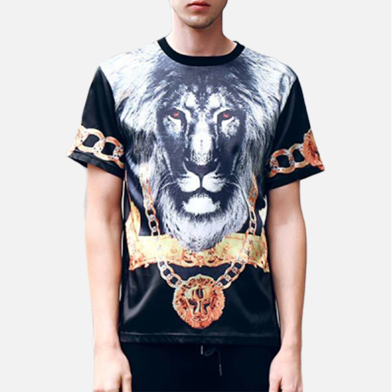 Mens Lion 3D imprime a manches courtes col rond T shirts Casual
