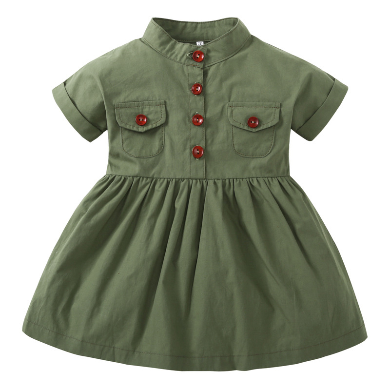 Armee bebe filles manches courtes bouton fermeture une ligne robe d'ete pour 0-36m