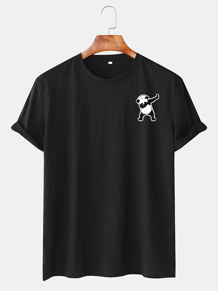 Bild von Herren Baumwolle Panda Bedruckte Rundhals Freizeit Kurzarm T-Shirts