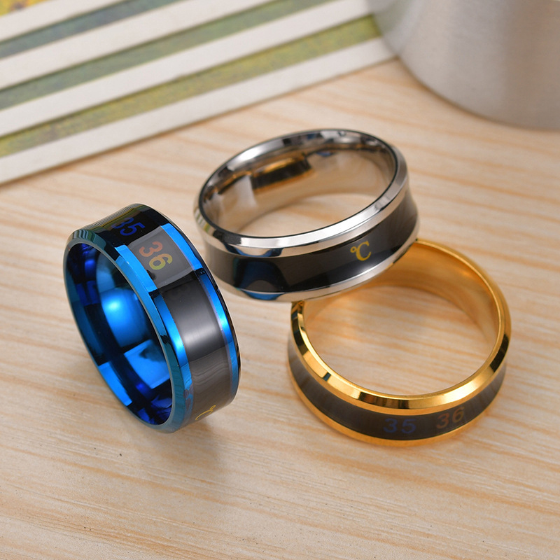 Trendy Smart Temperaturring Titanstahl Wasserdicht Sensitive Temperaturanzeigen Paar Ring