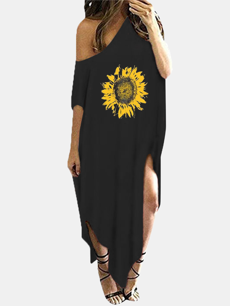 Blumendruck Kurzarmschlitz mit O-Ausschnitt Kleid