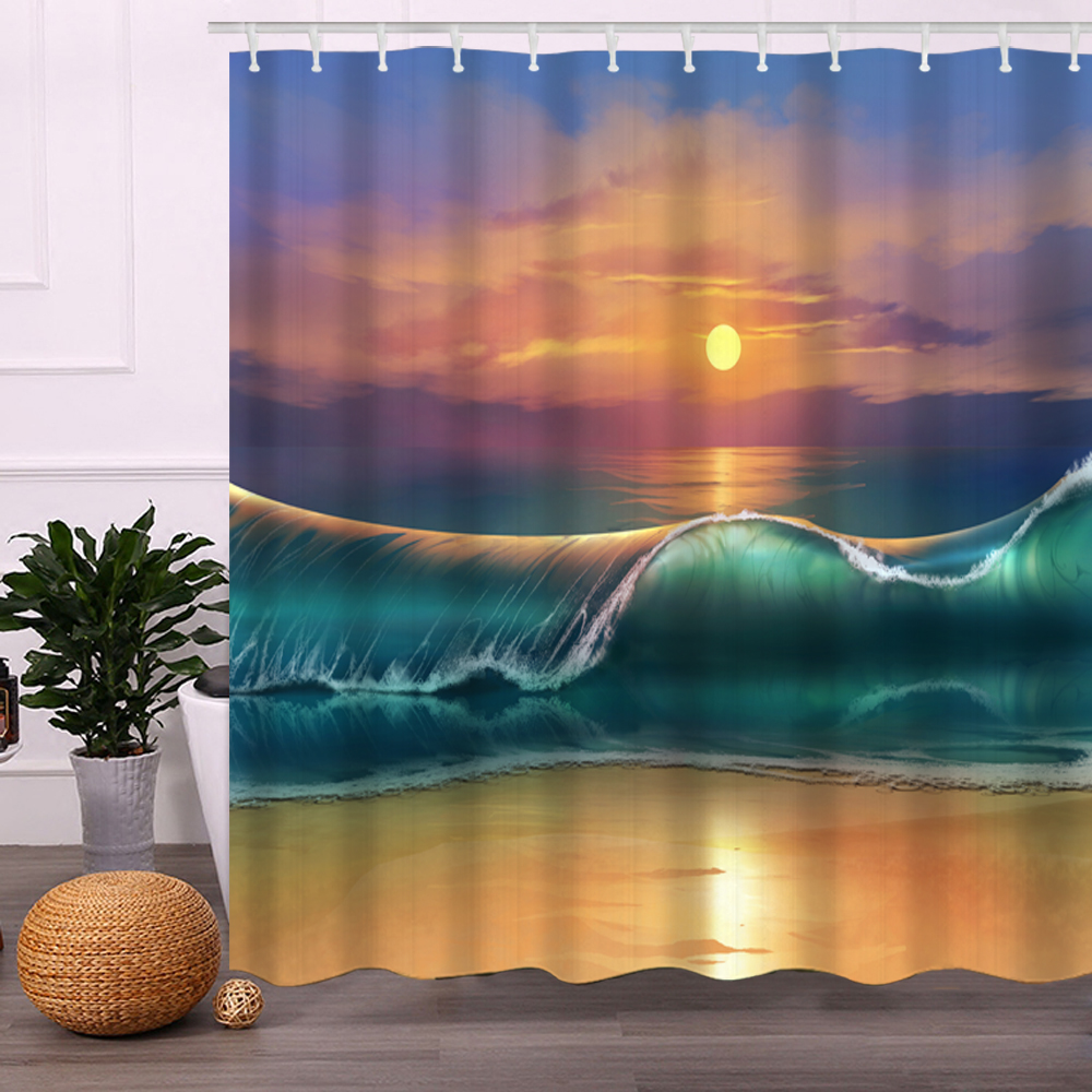 Impression numerique de rideau en douche de salle de bains impermeable de vue de mer d'ocean vue de mer avec 12 crochets