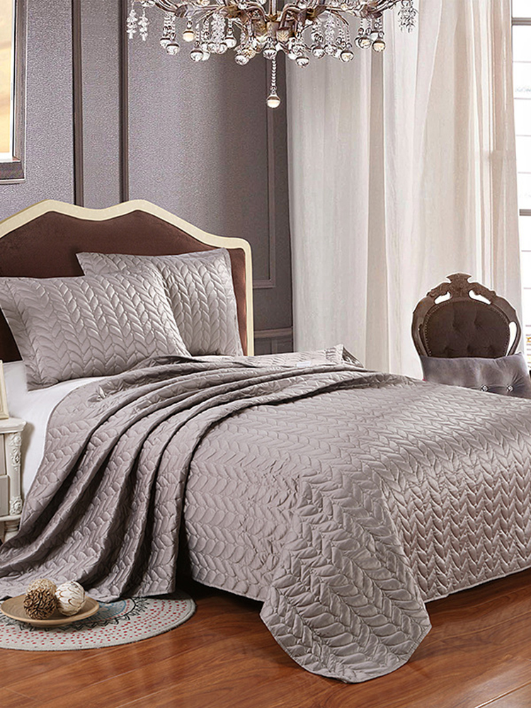 Bilde av 1pc Bed Cover+2pcs Pillowcases Satin Bedspread European Style Bedding Set Jacquard Weave Quilt Quilting Blanket Bed