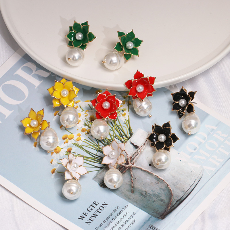 5 couleurs vintage perle pendentif boucle doreille geometrique en trois dimensions Lotus oreille goutte elegant bijoux