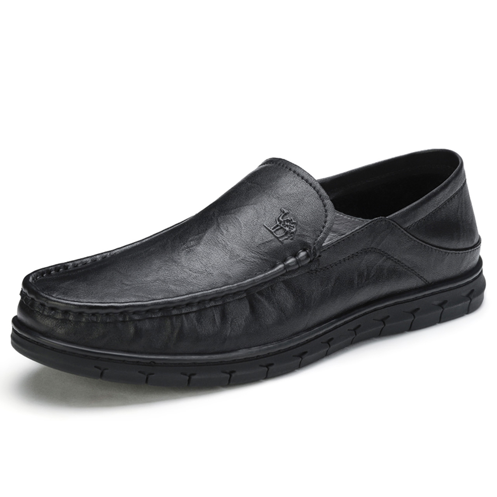 Bilde av CAMEL CROWN Men Comfy Cowhide Slip Resistant Soft Sole Casaual Slip-on Flat Shoes