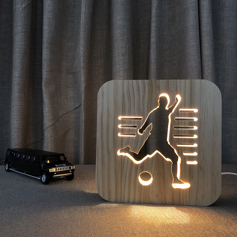 LED 3D Night Light Character Image Lampe a grain de bois USB Charge de table Lampe a economie denergie Cadeau