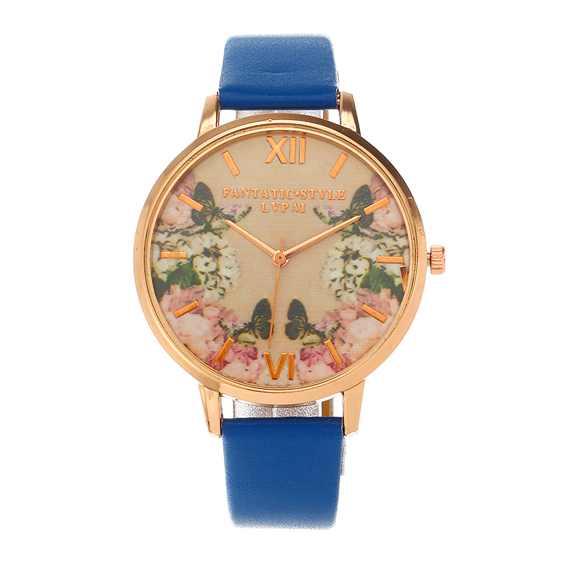 LVPAI Women's Watch Leather Retro Butterfly Flower Watch