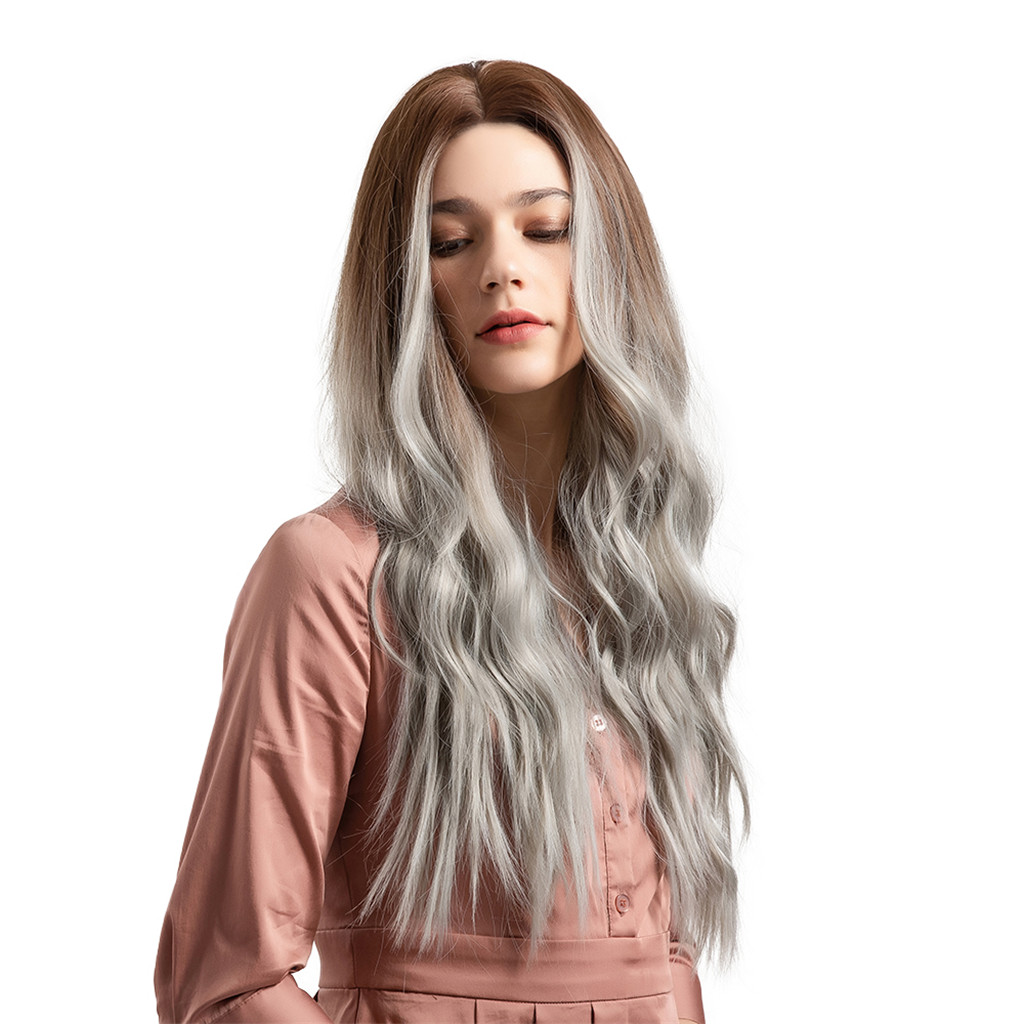 26 Pouces Synthetiques Perruques Elegantes De La Mode Lady Perruques Longues Perruques Frisees De Cheveux Gris Frises Pour Les Femmes