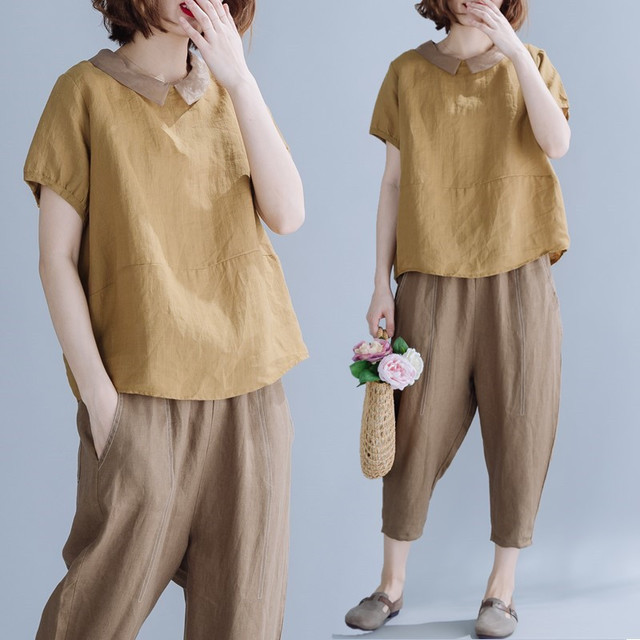 Saison New Literary Large Size Femmes Coton Et Lin Chemise Loose Couverture Viande Mince Playful Shirt Femmes