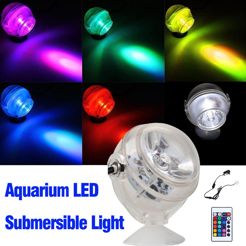 1pcs Aquarium LED Spotlight RGB Fish Tank Submersible Light with Remote Control