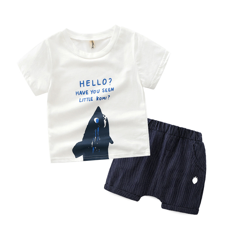 2 Pcs Lettre Imprimer Garcons Vetements Set Toddler Enfants Coton T-shirt + Shorts Pour 2Y-9Y