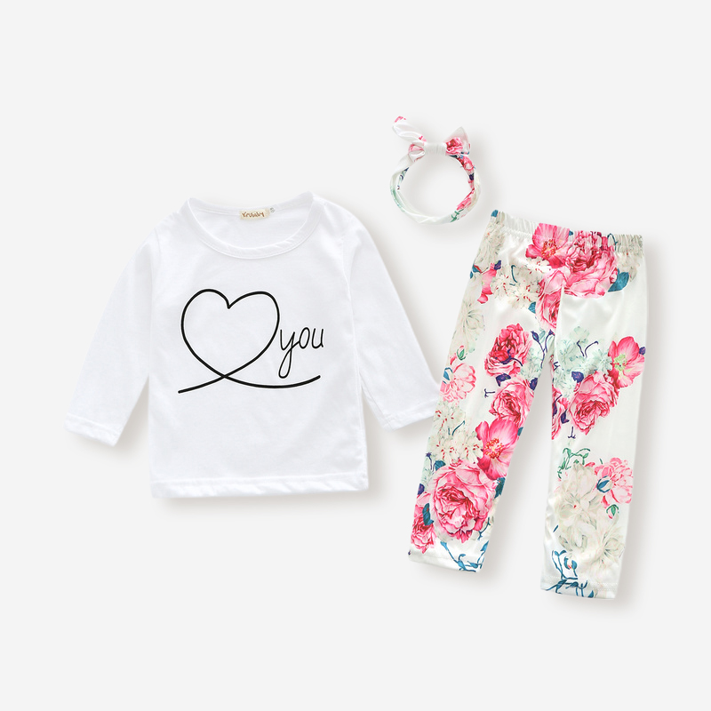 Baby-Blumendruck Langarm-Baumwollset mit O-Ausschnitt für 6-24M
