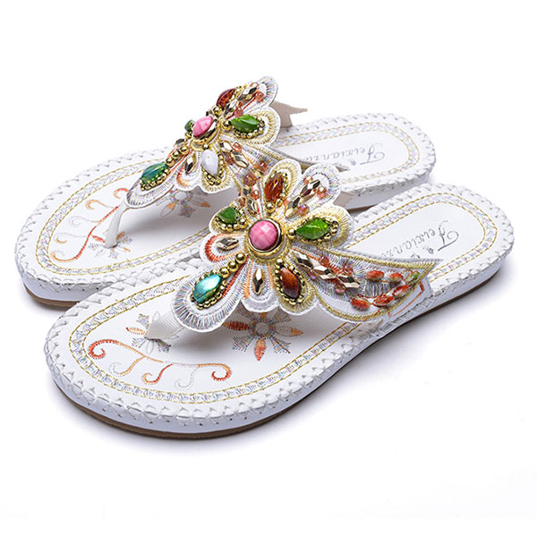 Sandales plates bohemiennes a perles de strass colore a entredoigt pour femme