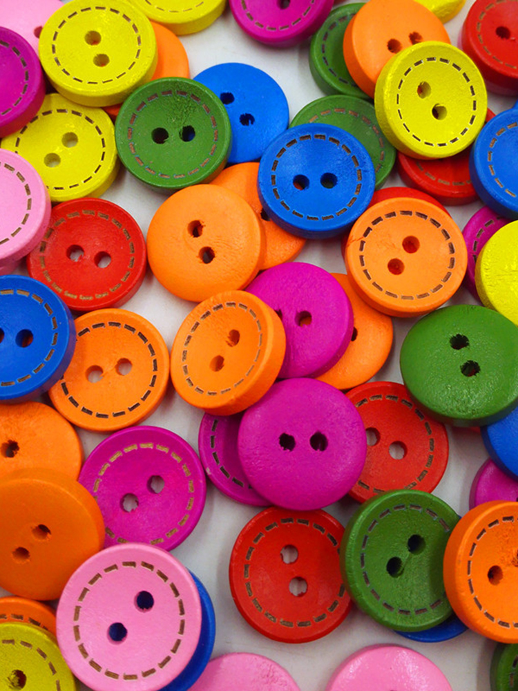100pcs couleur arc-en-ciel boutons à coudre en bois rond deux trous à tricoter matériel de bricolage à coudre