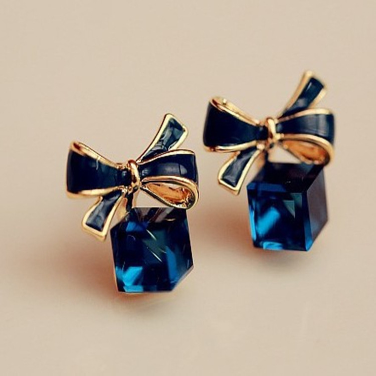 Boucles doreille de mode oreille encre bleu Boekont Water Cube cristal boucles doreilles geometriques bijoux pour femmes