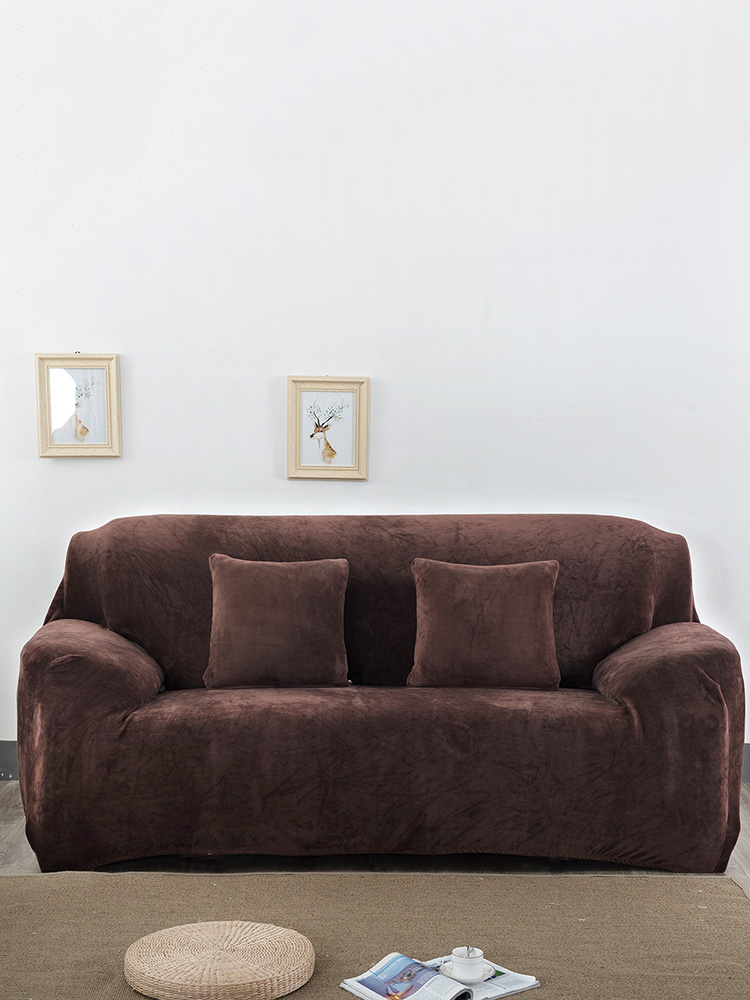 Einfarbige Plüschverdickung Elastic Sofabezug Universal Sectional Slipcover 1/2/3 Sitzer Stretch Couch Bezug