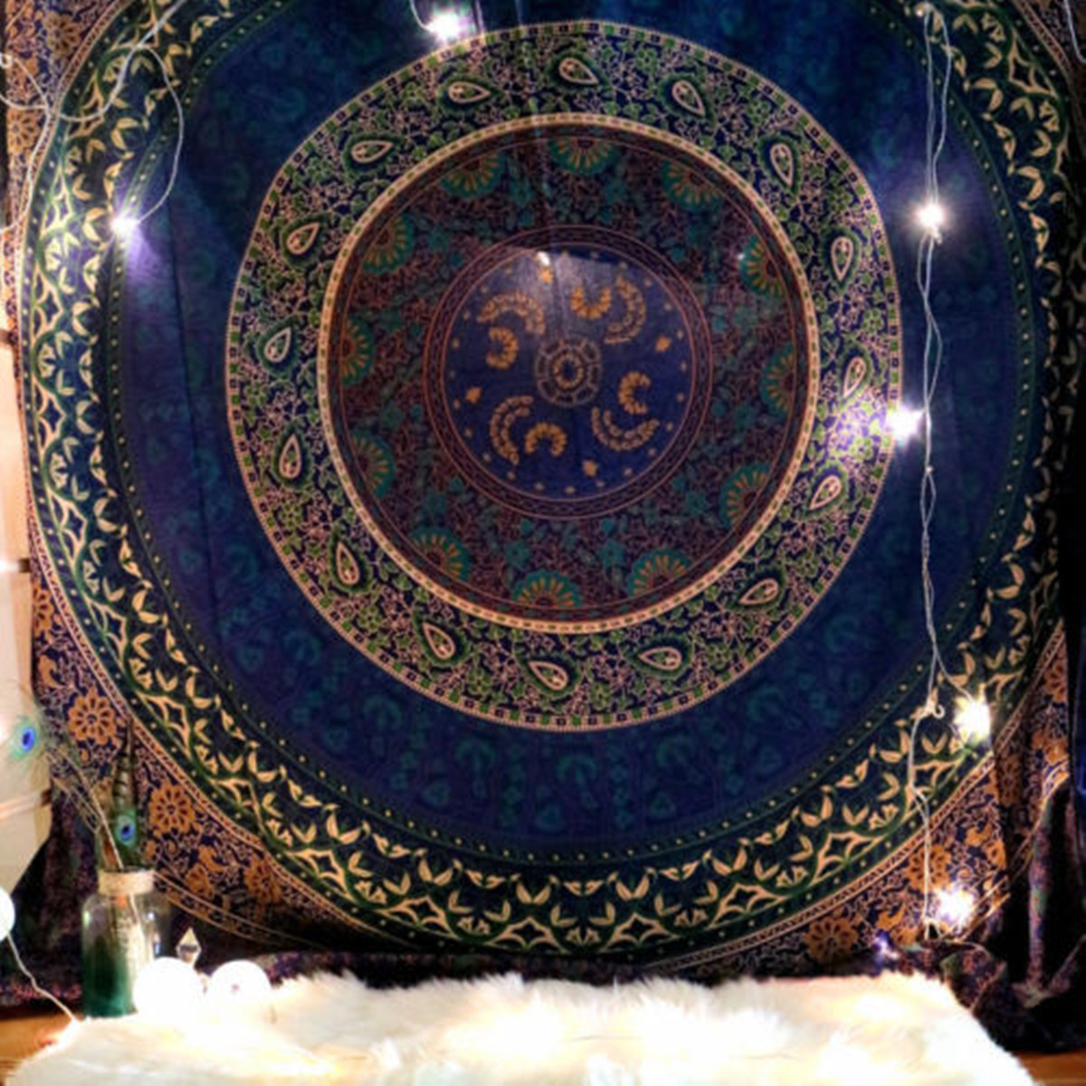 210X150 CM Indienne Tapisserie Mandala Boheme Tenture Murale Couvre lit Dortoir Maison Decor
