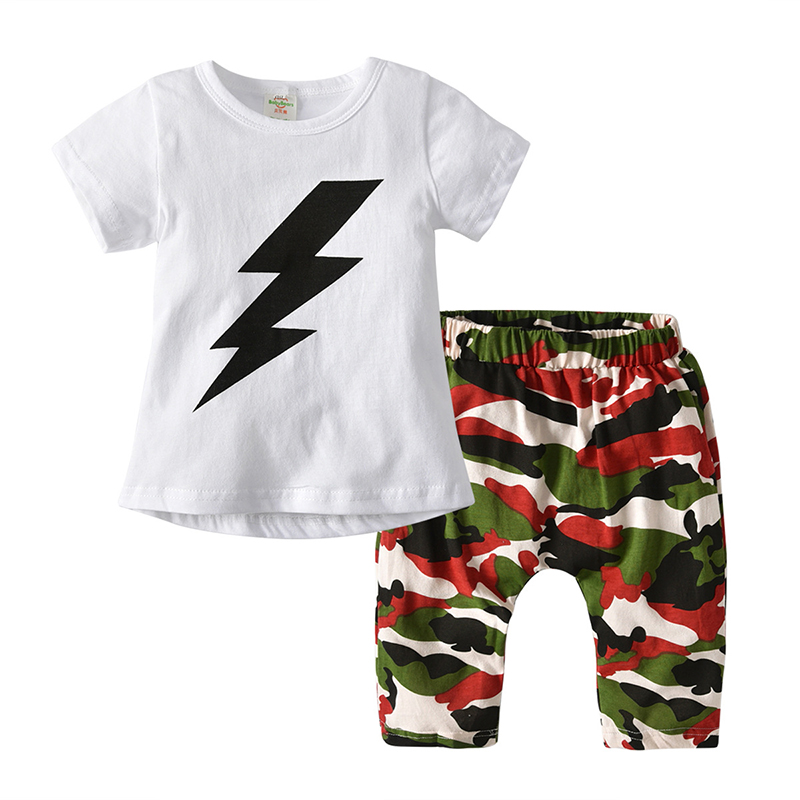 Garcons Toddler Ensembles de vetements imprimes T-shirts + Shorts de camouflage pour 1Y-7Y