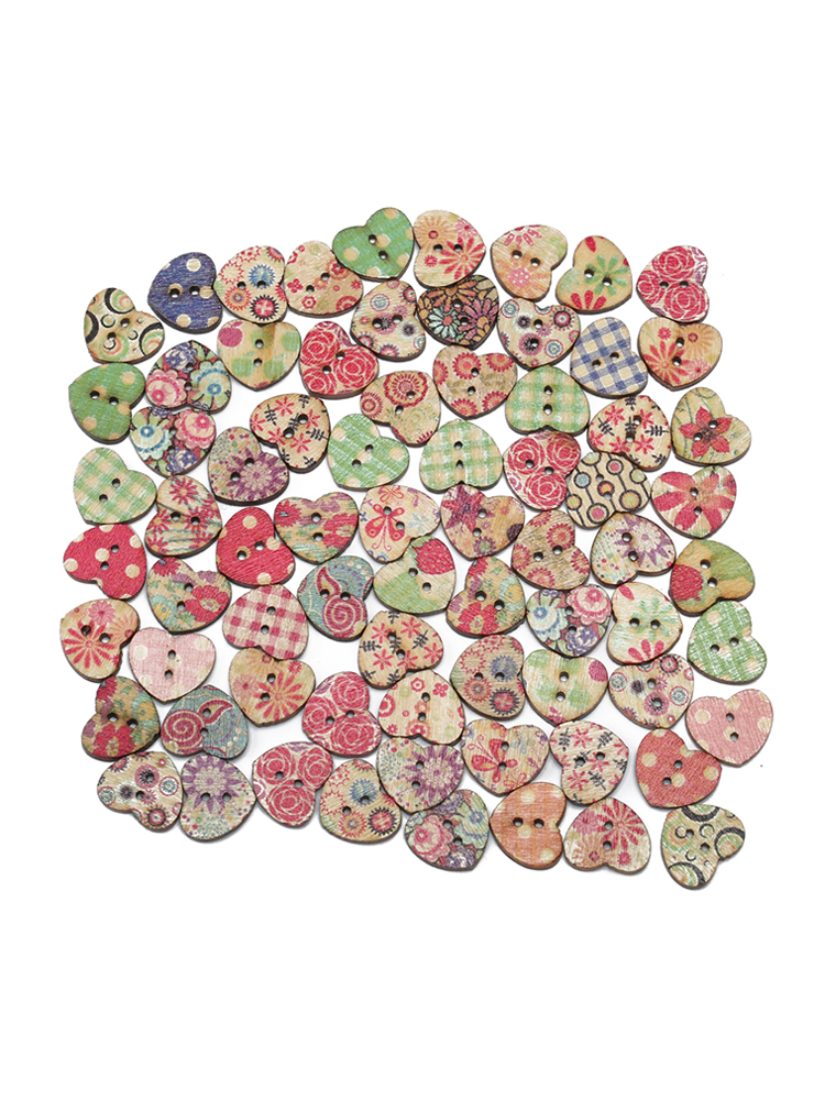 Bilde av 100Pcs Heart-shaped Wooden Sewing Buttons DIY Craft Bag Hat Clothes Decoration