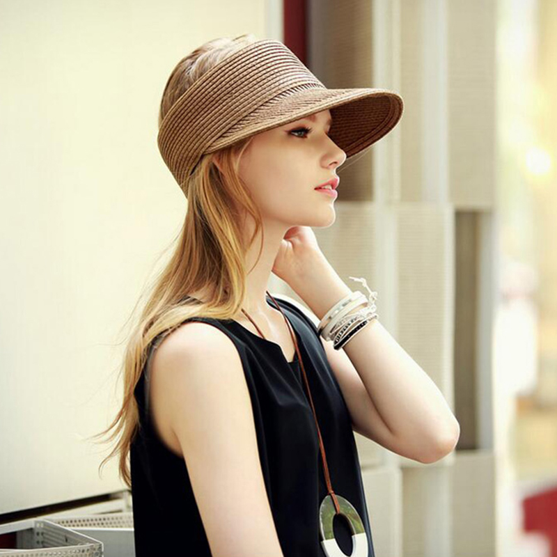 Chapeaux de paille de la mode feminine a rayures respirant haut de forme flexible respirant chapeau