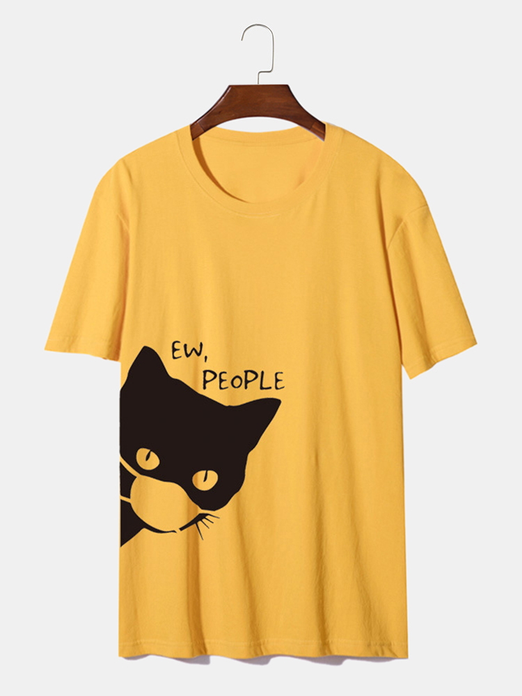 Bilde av 100% Cotton 7 Colors Funny Cat Printed Casual Home T-shirt