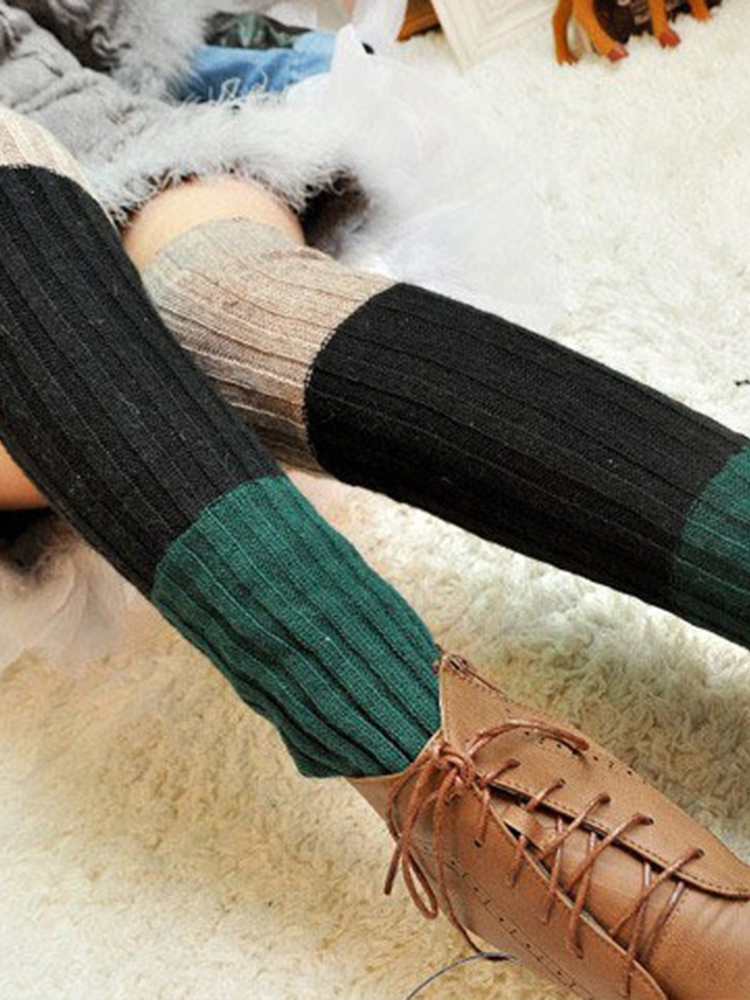 Damen-Kompressionsstrümpfe Wollsocken Dreifarbige, gestreifte Strickstrümpfe mit warmen Beinen