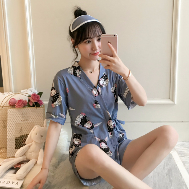 Pyjama japonais Kimono en coton a manches courtes en deux parties section mince en vrac grande taille jour de la saison de service a domicile