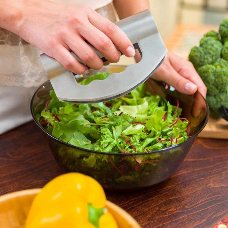 Couteau en acier inoxydable 304 a deux tetes de coupe de salade et de hachoir a legumes