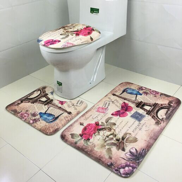 3Pcs Tapis de protection pour siege de toilette Anti Skid Coral Velvet Mats Living Room Home Decor